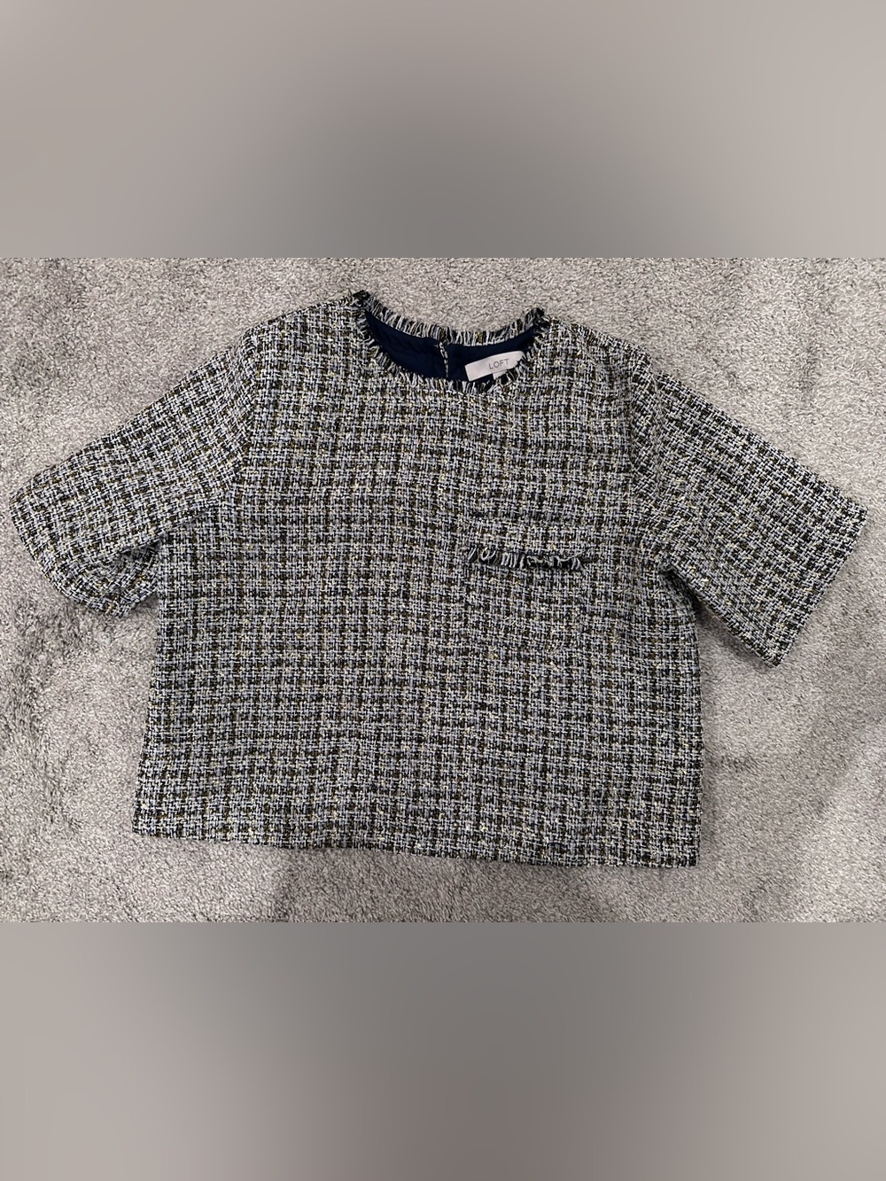 Loft Tweed Crop White Gold Business Casual Blouse